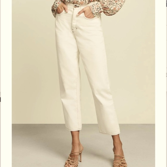 VERONICA BEARD Blake Straight Leg Jean in Ecru Contrast Stitching Size 29 - Picture 2 of 11